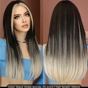 Human hair blend black ombre blonde layered wig